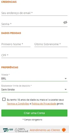 Registo no casino Betsson